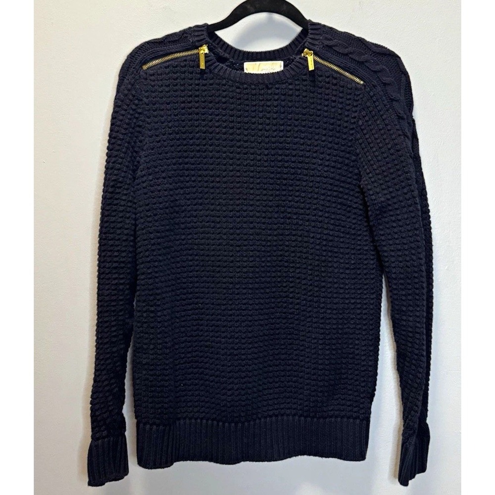 Michael Michael Kors Sweater Women's SZ M Navy Waffle-Knit Crewneck Heavyweight